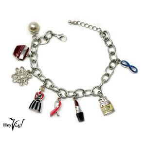 Vintage Souvenir Charm Bracelet Lipstick Snowflake Perfume Pearl 8.5" - Hey Viv